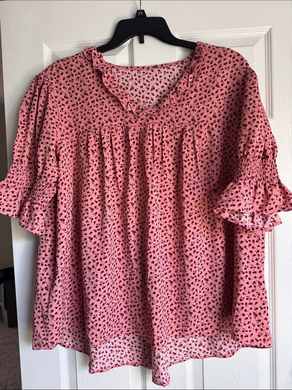 Women's Pink Ruffle-Neck Printed Blouse